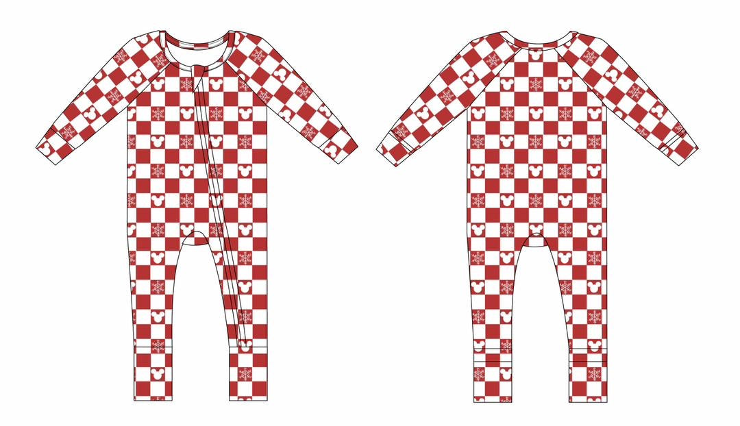 Checkered Merry & Magical Mouse Holiday Bamboo Romper