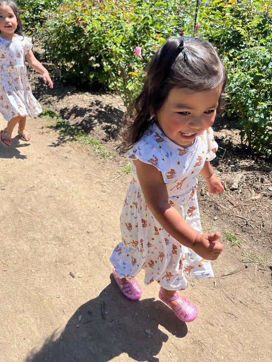 Little Deer Bamboo Ruffle Sleeve Dress