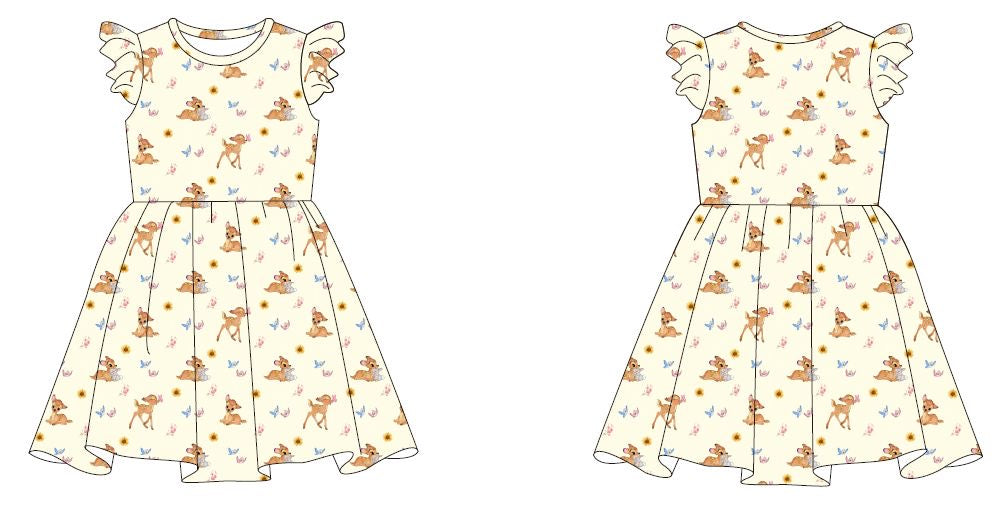 Little Deer Bamboo Ruffle Sleeve Dress