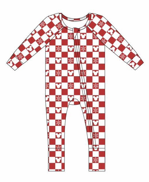 Checkered Merry & Magical Mouse Holiday Bamboo Romper